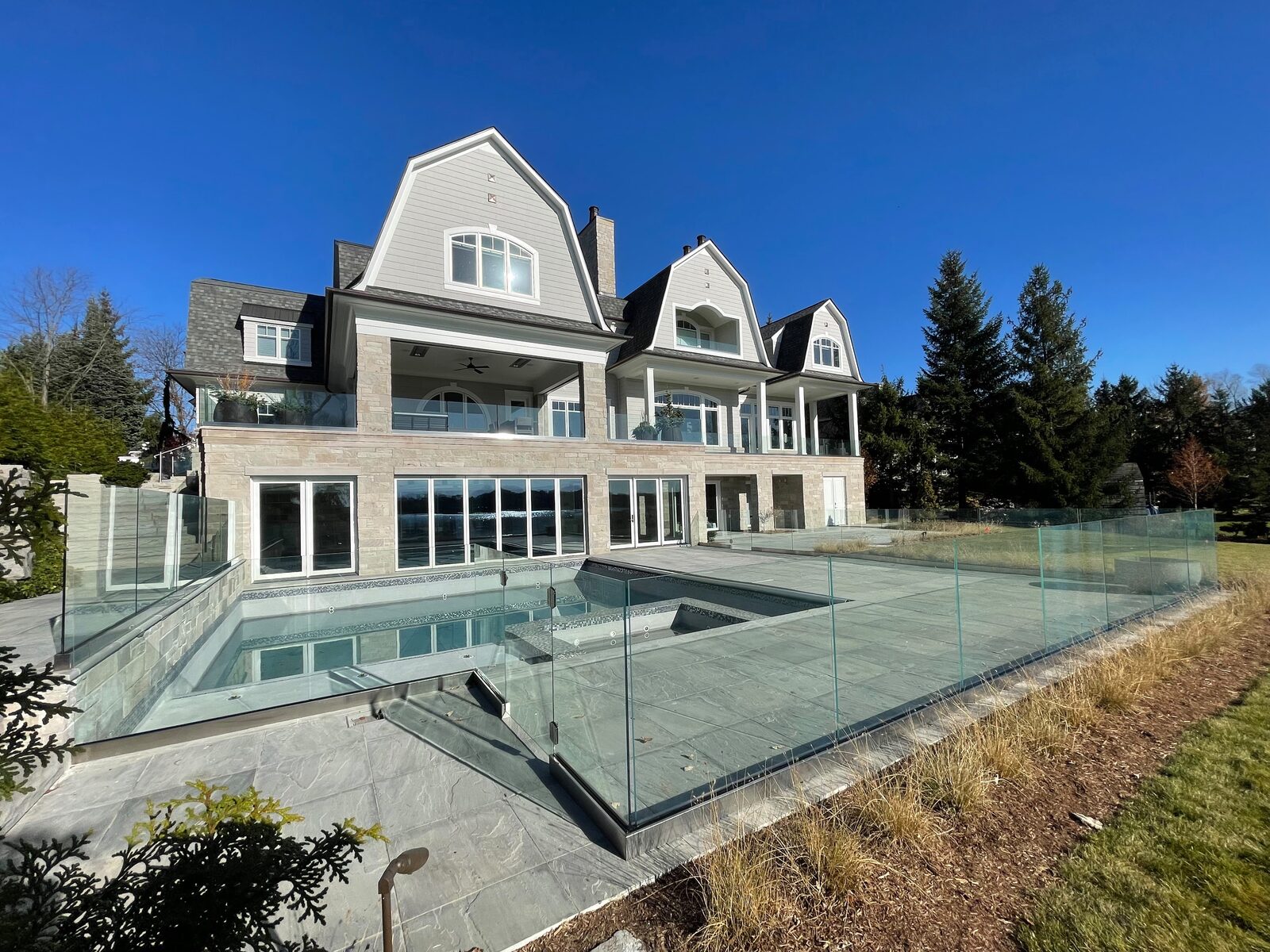 Exterior glass deck railing