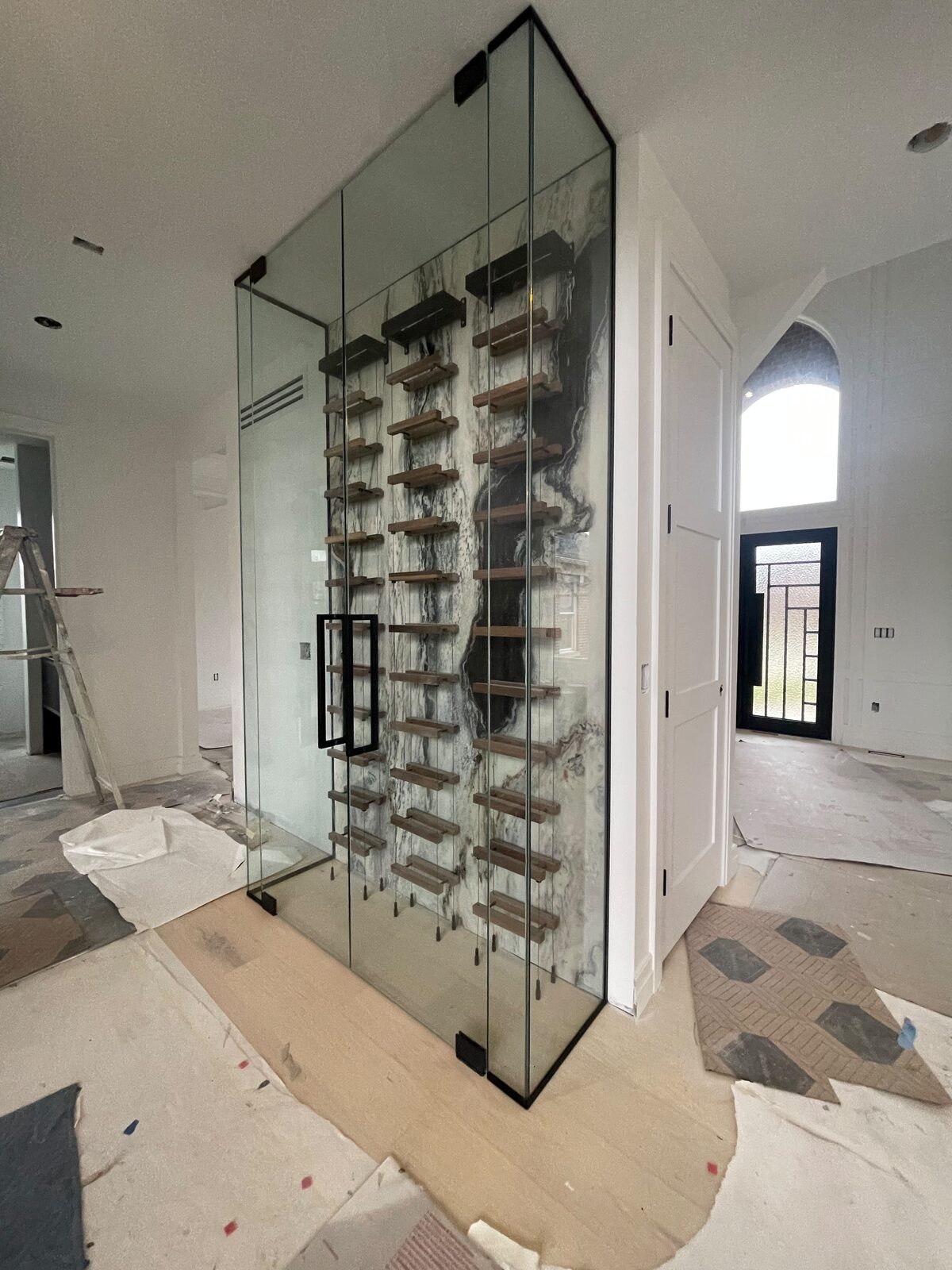 Glass-enclosed wine cellar